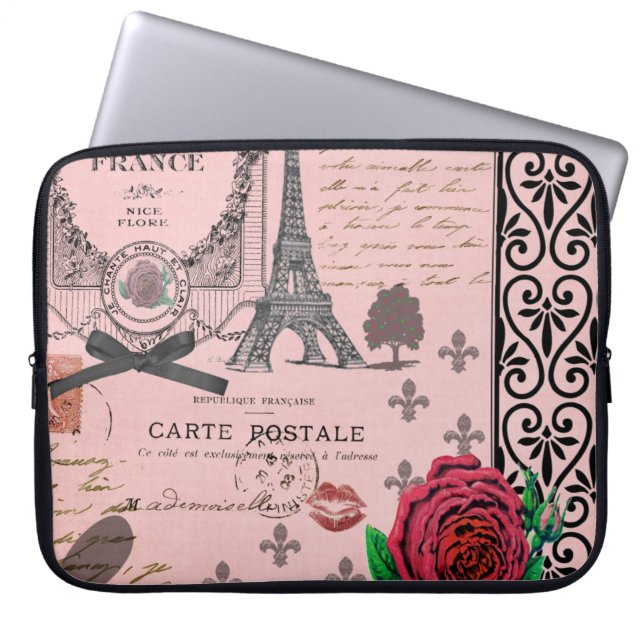 Protection Pour Ordinateur Portable Collage rose vintage de Paris (Devant)