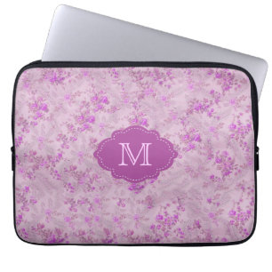 Protection Pour Ordinateur Portable Coque vintage de monogramme floral, Nuances de vio