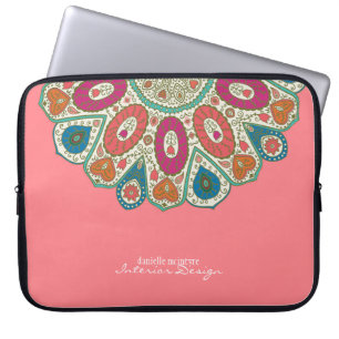 Protection Pour Ordinateur Portable Coral rose main dessinée Henné Cercle Motif Design