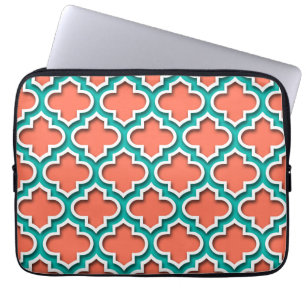 Protection Pour Ordinateur Portable Coral Teal White Moroccan Quatrefoil #5DS