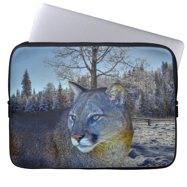 Protection Pour Ordinateur Portable Cougar Mountain Lion & Winter Tree (Devant)