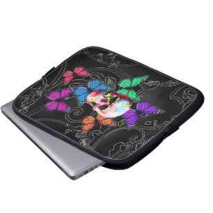 Protection Pour Ordinateur Portable Crâne d'imaginaire et papillons colorés