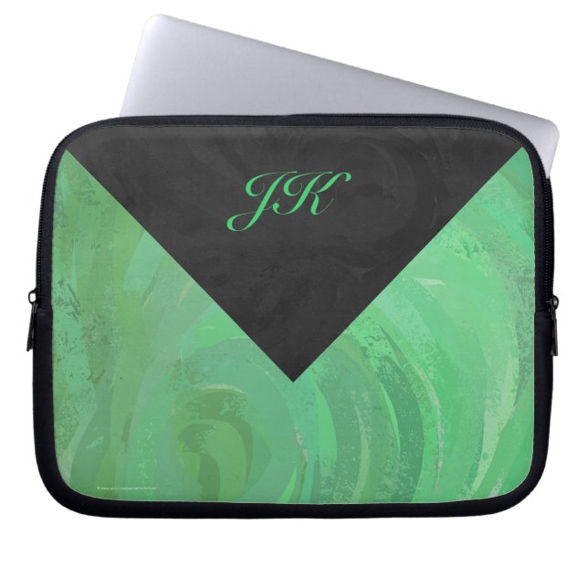 Protection Pour Ordinateur Portable Crème d'émeraude et monogramme noir (Devant)