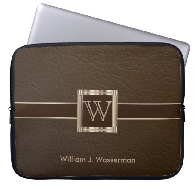 Protection Pour Ordinateur Portable Cuir Monogramme Chocolat Haut De Gamme (Devant)