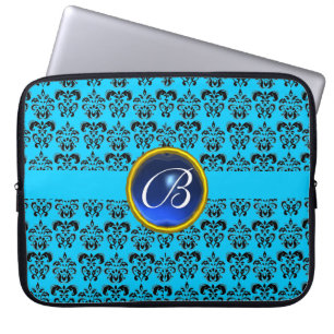 Protection Pour Ordinateur Portable DAMASK GEM STONE MONOGRAMME bleu jaune noir