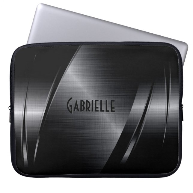 Protection Pour Ordinateur Portable Design géométrique moderne en métal noir (Devant)