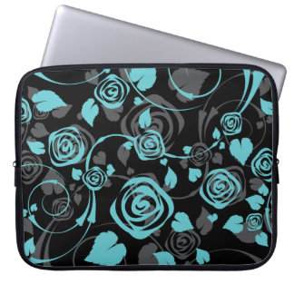 Protection Pour Ordinateur Portable Douille rose florale noire et bleue à la mode