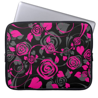 Protection Pour Ordinateur Portable Douille rose florale noire et rose à la mode