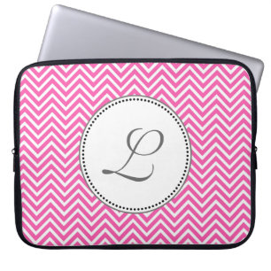 Protection Pour Ordinateur Portable Elégant, classique rose et blanc chevron zigzag