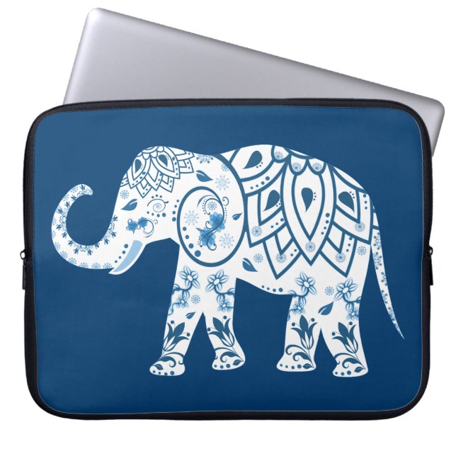 Protection Pour Ordinateur Portable Eléphant bleu à motif orné (Devant)