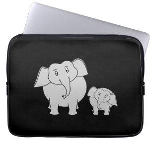 Protection Pour Ordinateur Portable Éléphants mignons. Bande dessinée sur le noir