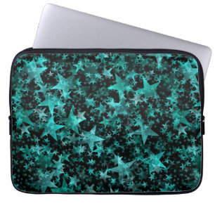 Protection Pour Ordinateur Portable Etoiles colorées Aqua Turquoise Black Arrière - pl