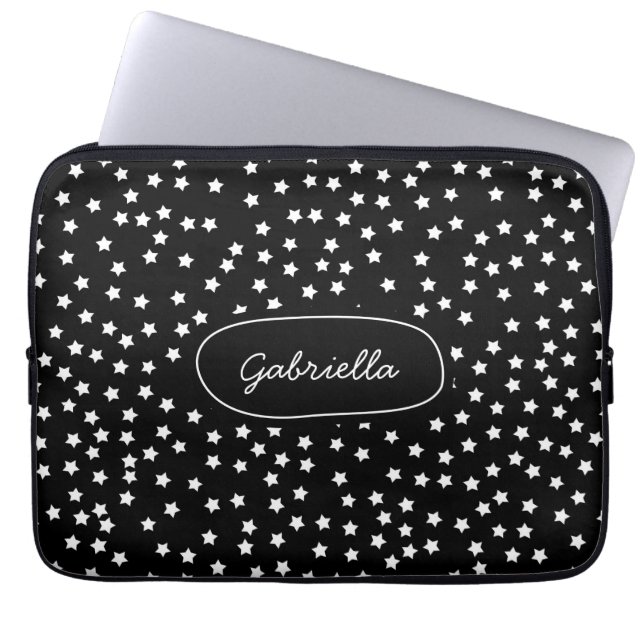 Protection Pour Ordinateur Portable Étoiles noires et blanches (Devant)