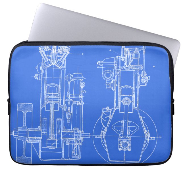 PROTECTION POUR ORDINATEUR PORTABLE FAB DESSIN MÉCANIQUE BLUEPRINT BLEU BLANC (Devant)