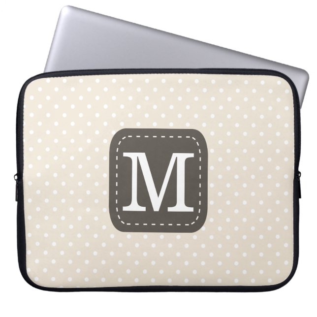 Protection Pour Ordinateur Portable Fille Beige Pois Motif Personnalisé Monogramme (Devant)