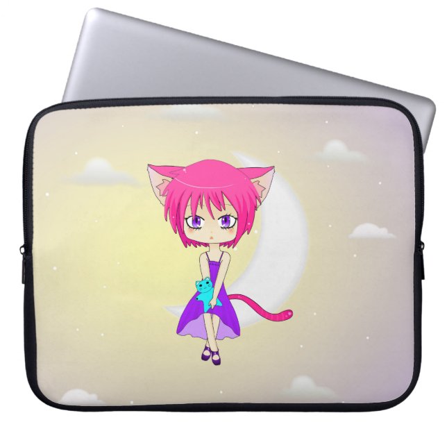 Protection Pour Ordinateur Portable Fille d'une chevelure rose d'Anime de Neko, (Devant)