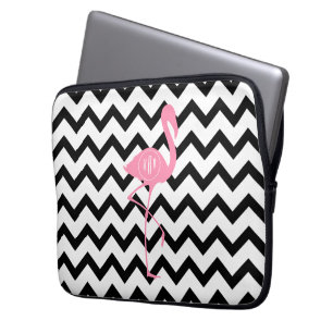 Protection Pour Ordinateur Portable Flamant rose rose décoré d'un monogramme + Chevron