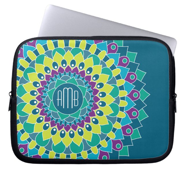 Protection Pour Ordinateur Portable Fleur bohème avec Monogrammes (Devant)