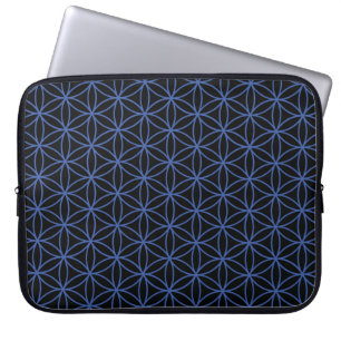 Protection Pour Ordinateur Portable Fleur du motif de la vie - bleu sur le noir