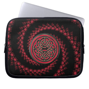 Protection Pour Ordinateur Portable Fractale rouge et noire avec le noeud celtique