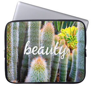 Protection Pour Ordinateur Portable Fuzzy Green Cactus Succulent Photo Script Beauté
