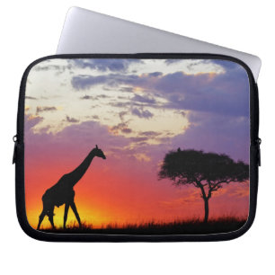 Protection Pour Ordinateur Portable Girafe en silhouette au lever du soleil, Giraffa