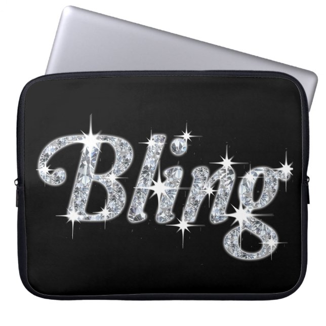 Protection Pour Ordinateur Portable Glam faux diamants d'argent Texte de Bling en noir (Devant)