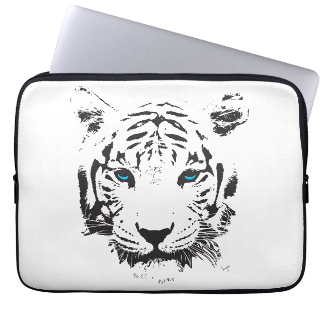 Protection Pour Ordinateur Portable Graphique Bleu Tigre Blanc (Devant)