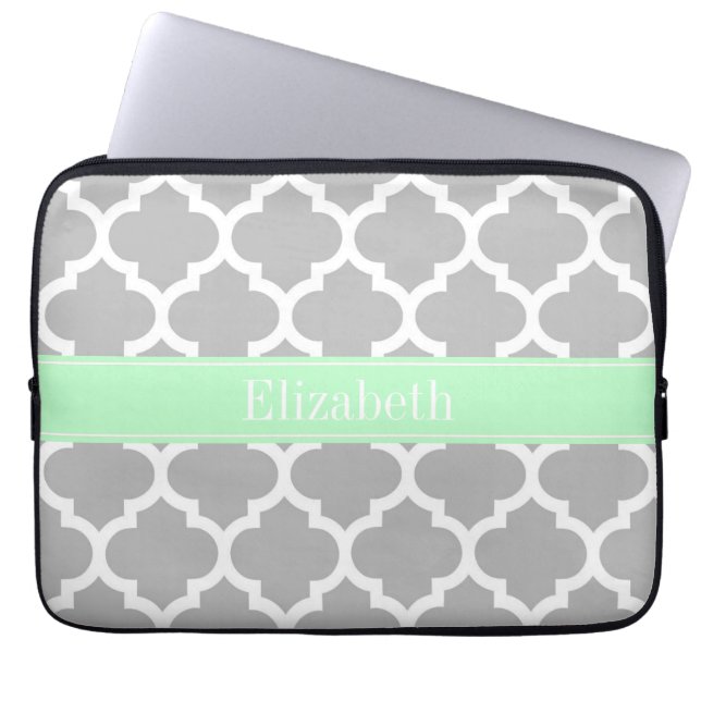 Protection Pour Ordinateur Portable Gray White Moroccan #5 Mint Name Monogram (Devant)