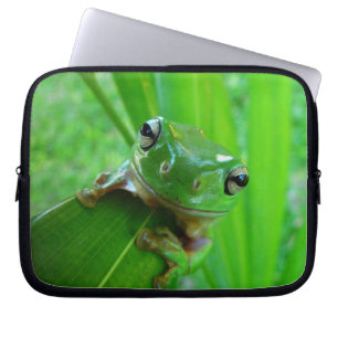 Protection Pour Ordinateur Portable Grenouille verte mignonne sur la feuille dans l'ar