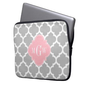 Protection Pour Ordinateur Portable Gris Blanc Marocain #5 Rose 3 Initiale Monogramme
