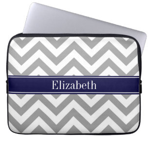Protection Pour Ordinateur Portable Gris foncé Lg Chevron Marine Nom bleu Monogramme
