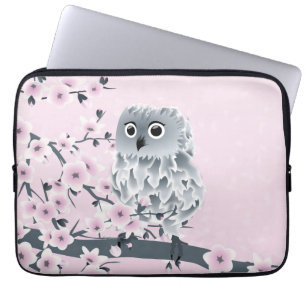 Protection Pour Ordinateur Portable Gris mignon de rose de hibou