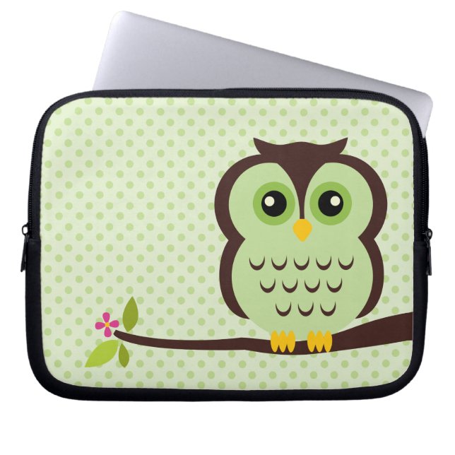 Protection Pour Ordinateur Portable Hibou vert mignon (Devant)