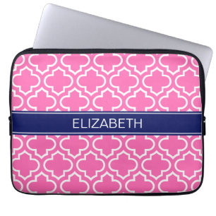 Protection Pour Ordinateur Portable Hot PInk What Marocain #6 Navy Blue Name Monogramm