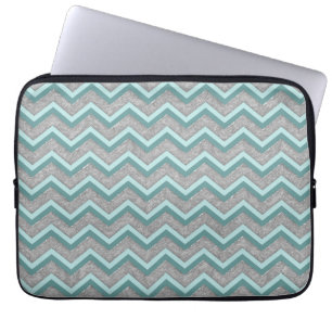 Protection Pour Ordinateur Portable Huile d'argent et ZigZag Turquoise