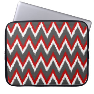Protection Pour Ordinateur Portable Ikat Chevron Stripes - Rouge, Blanc et Gris / Gris
