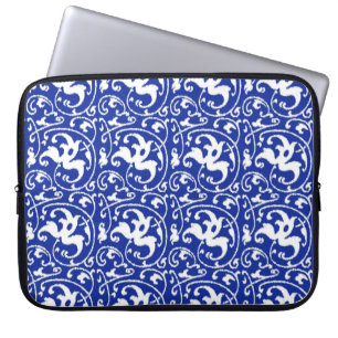 Protection Pour Ordinateur Portable Ikat Floral Damask - Cobalt bleu et blanc