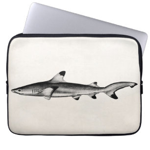 Protection Pour Ordinateur Portable Illustration vintage de requin de récif - noir