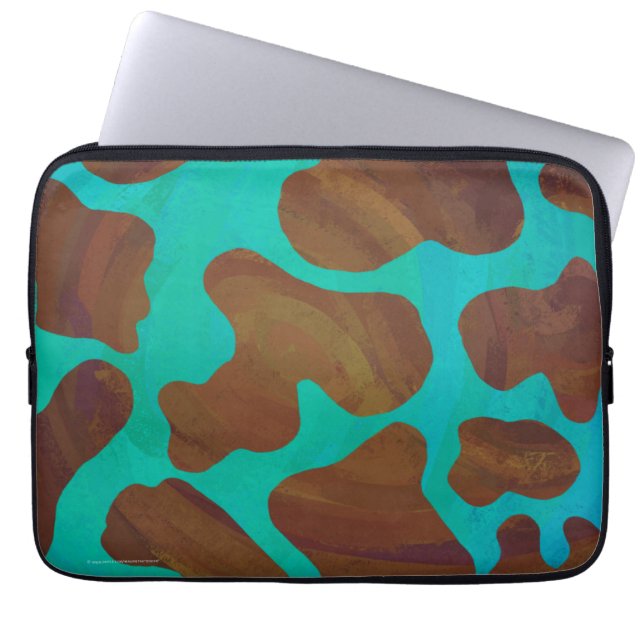 Protection Pour Ordinateur Portable Impression Brown et Turquoise de vache (Devant)