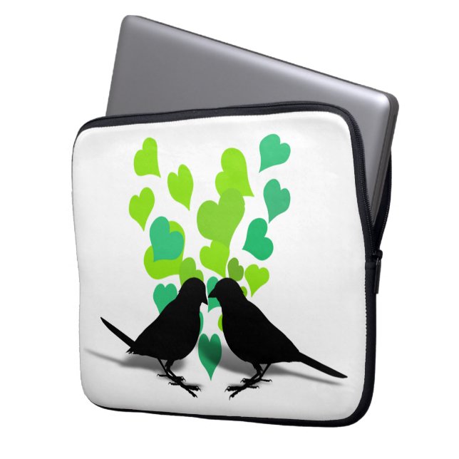 Protection Pour Ordinateur Portable Inséparables au coeur vert (devant gauche)