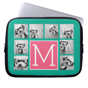 Protection Pour Ordinateur Portable Instagram Teal & Rose Chaud Monogramme Collage de 