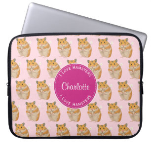 Protection Pour Ordinateur Portable J'aime le motif rose de hamster de hamsters