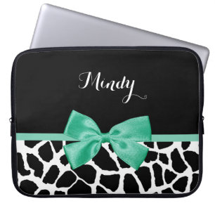 Protection Pour Ordinateur Portable Jolie Giraffe Imprimé Monnaie Vert Bow avec nom