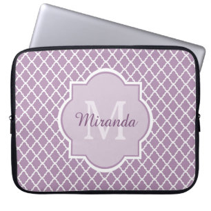 Protection Pour Ordinateur Portable Jolie Lavande Purple Quatrefoil Nom Monogrammé