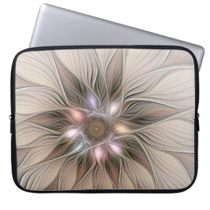 Protection Pour Ordinateur Portable Joyeuse Fleur Abstrait Beige Brown Floral Fractal
