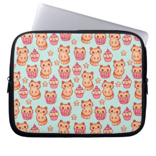 Protection Pour Ordinateur Portable Kawaii Cute Cats Cupcakes Motif rose et bleu