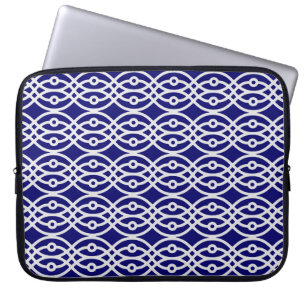 Protection Pour Ordinateur Portable Kimono imprimé, gris argenté et bleu marine
