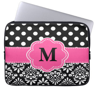 Protection Pour Ordinateur Portable Le noir rose pointille la douille d'ordinateur