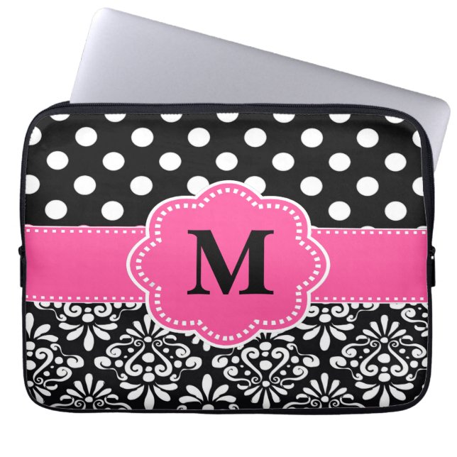Protection Pour Ordinateur Portable Le noir rose pointille la douille d'ordinateur (Devant)